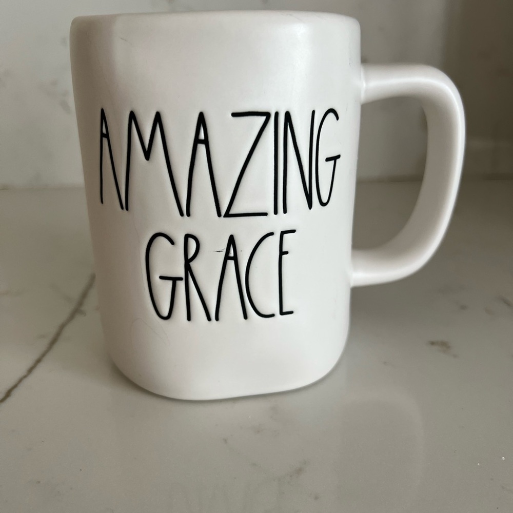 Rae Dunn White Mug - "AMAZING GRACE" in Black